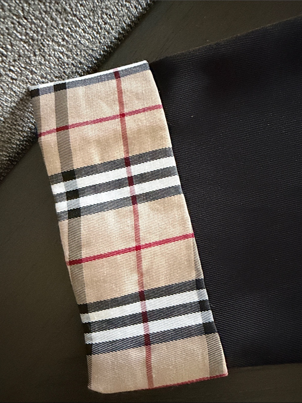 Black Double-Breasted Blazer with Plaid Cuff Trim - Picture 4 of 16